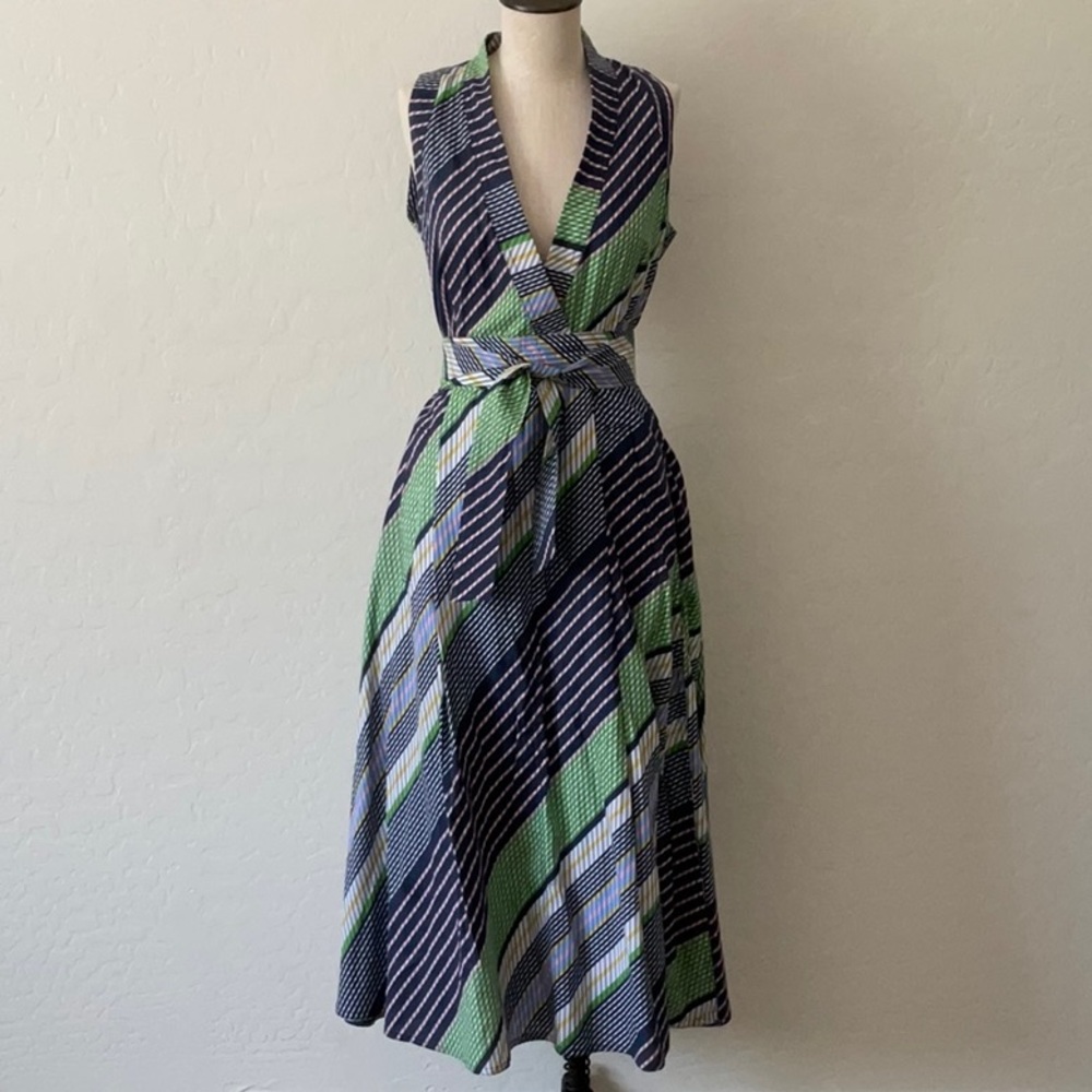 Tory Burch Overprinted Wrap Dress Field Day Bias Stripe Size 2